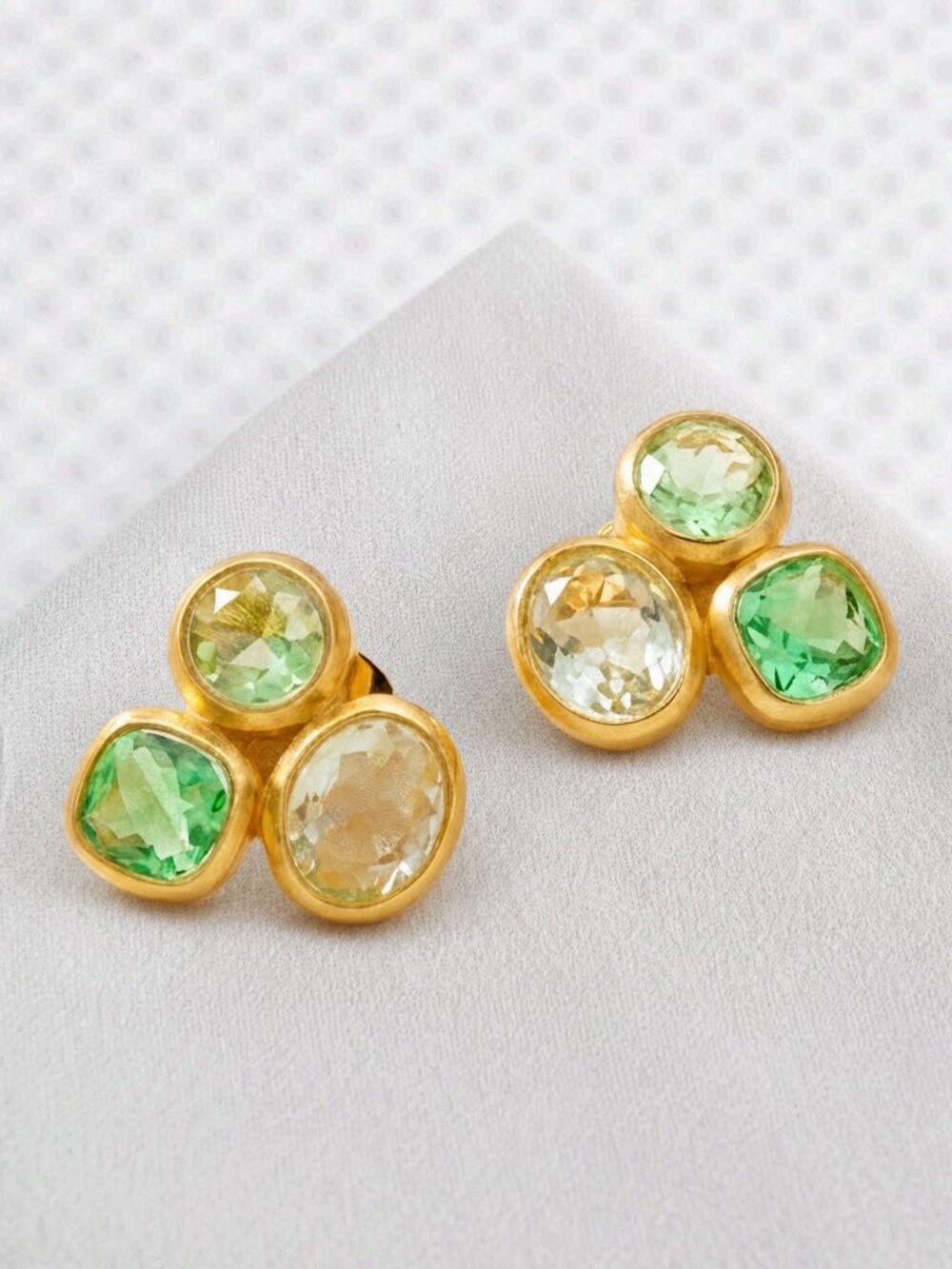 Julie Vos Gold Green Crystal Kaleidoscope Stud Earrings NEW